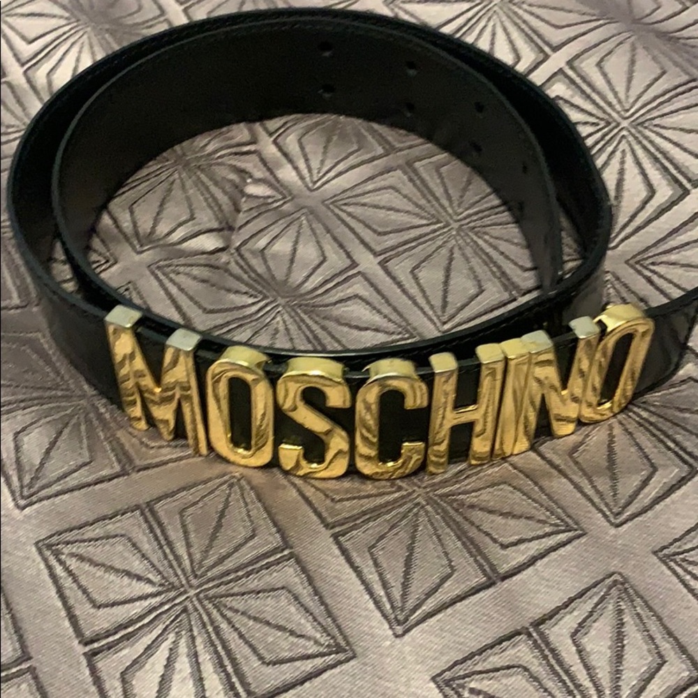 Authentic Black Moschino Belt with Gold Logo